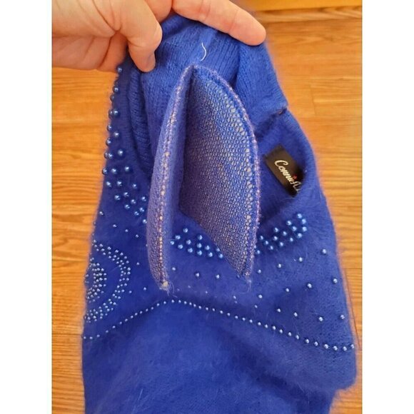 Vtg Connie A Lee Sweater Size M/L? 80% Angora Royal Blue Dolman Sleeve Beaded - Picture 13 of 14